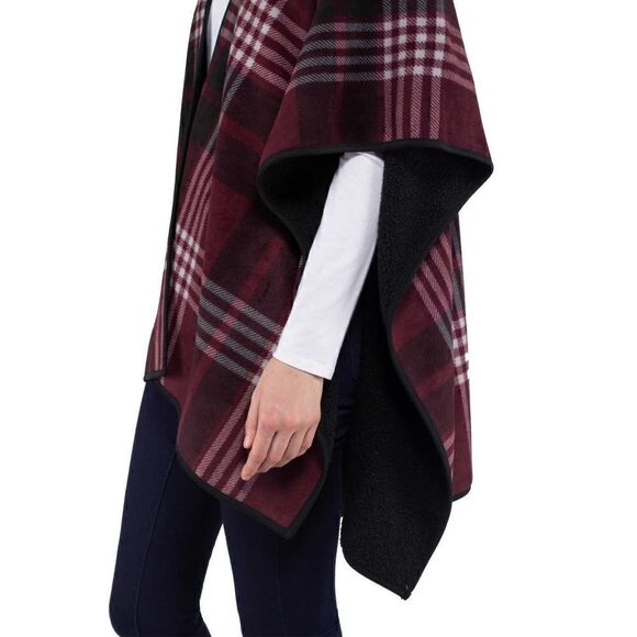 Ike Behar Ladies Reversible Poncho Style Wrap with High Pile Fleece - Picture 5 of 16